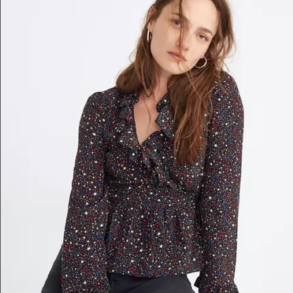 Madewell Silk Ruffle-Hem Wrap Top